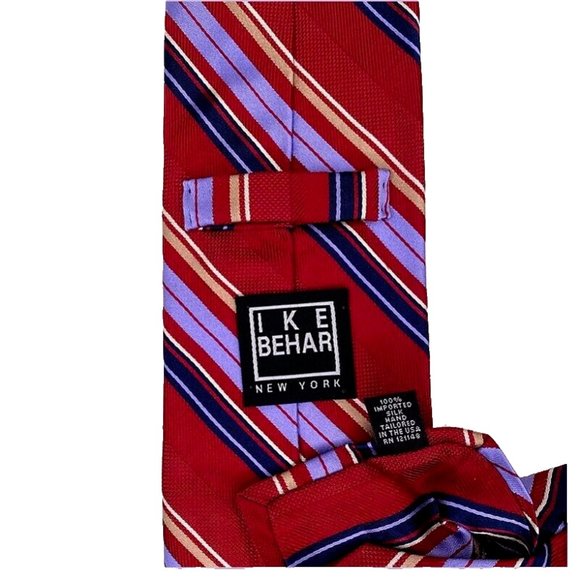Ike Behar New York Tie Imported Silk Red Stripe Mens - Picture 2 of 4